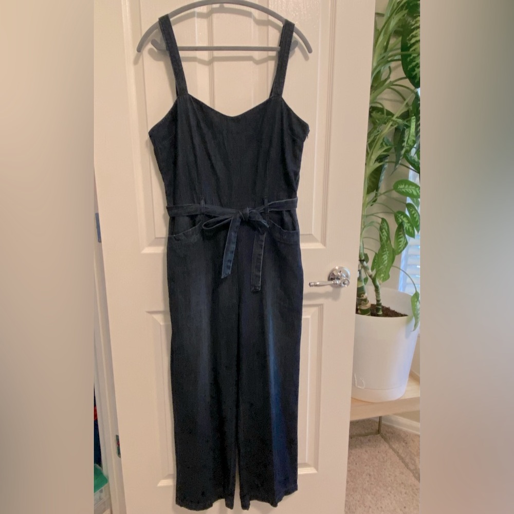 PAIGE Emma Denim Jumpsuit Overalls Sleeveless; Size Large